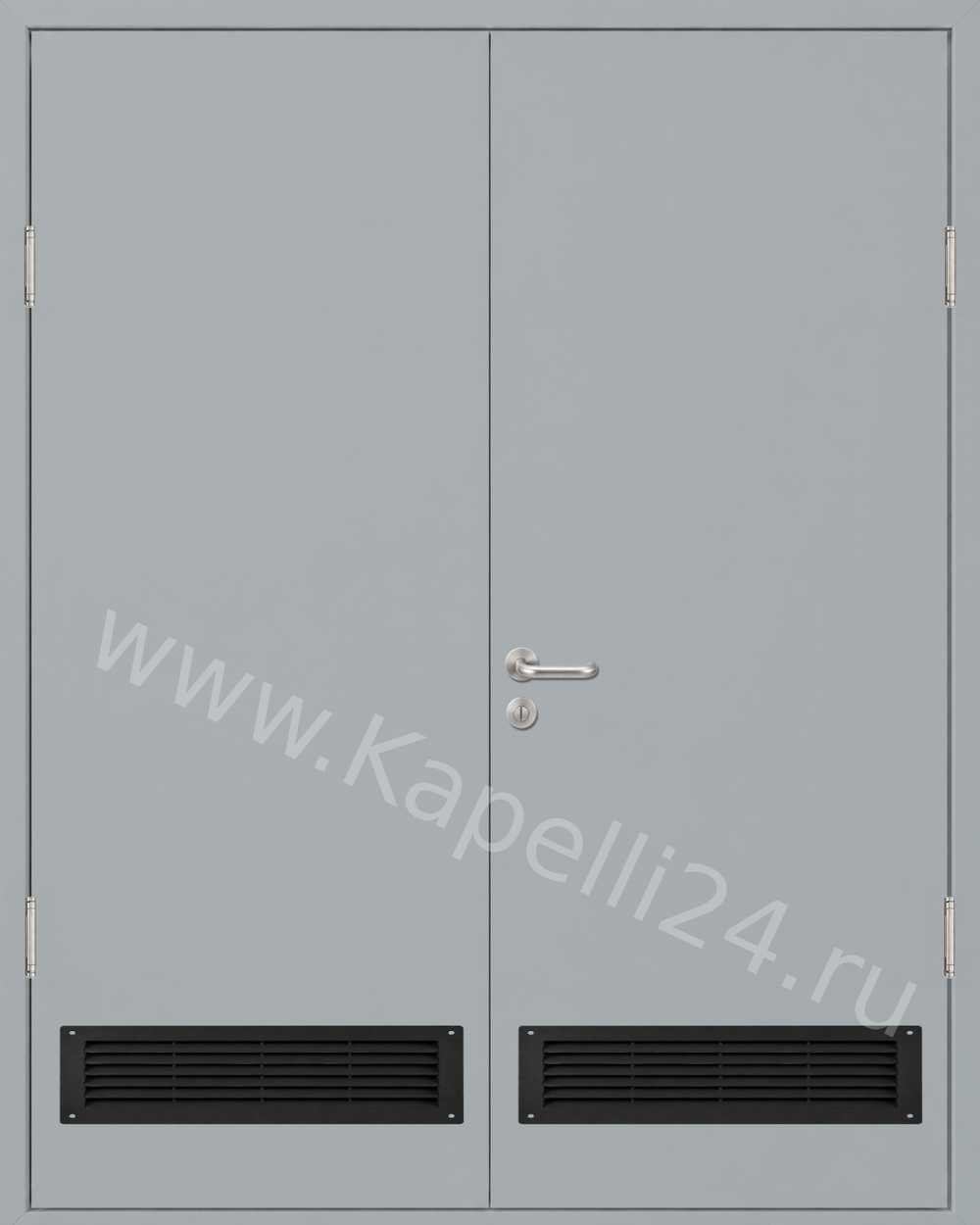 Влагостойкая Дверь Капель двупольная равнопольная Оконный серый RAL 7040 Вентиляционная решетка черная