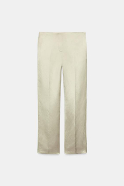 ZARA БРЮКИ ПРЯМОГО КРОЯ ИЗ СМЕСОВОГО ЛЬНА — ZW COLLECTION, КАМЕННО-СЕРЫЙ