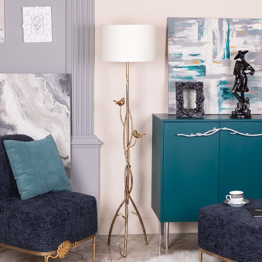 Светильник напольный торшер Терра с абажуром Винтаж-2 Айвори