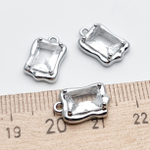 Подвеска Прямоугольник, цвет серебро (родий)+прозрачный, размер 13*9 мм, цена за 1 шт