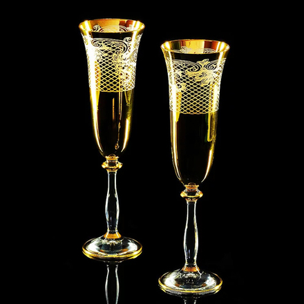 Migliore De Luxe Набор фужеров для шампанского Vittoria, хрусталь, декор золото 24К - 2шт