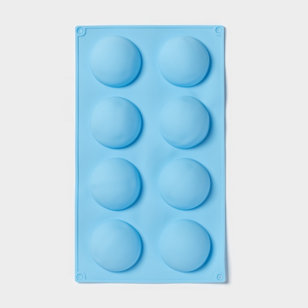 Форма силиконовая для выпечки Доляна «Полусфера», 28×16.5 см, 8 ячеек, d=5.5 см, голубая