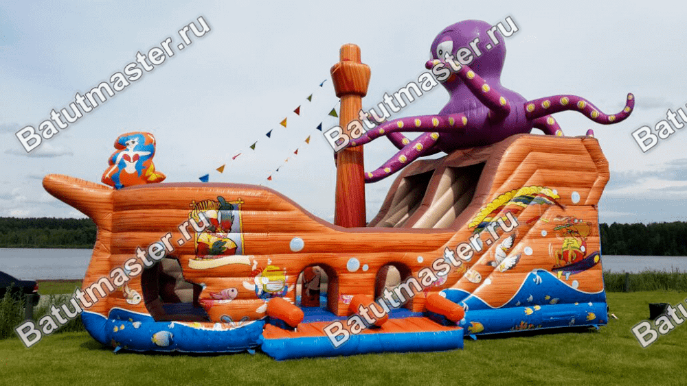 Коммерческий надувной батут "Корабль с осьминогом" 10*5*7 м