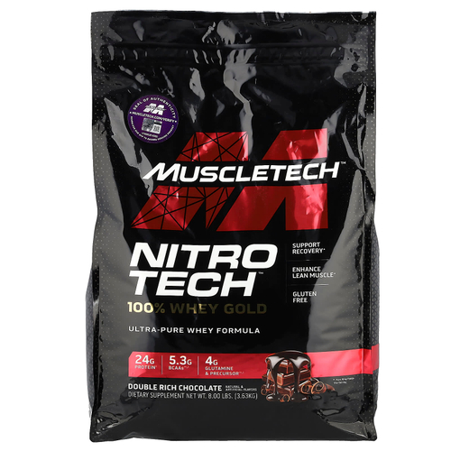 MuscleTech, Nitro Tech, 100% Whey Gold, сывороточный белок в порошке, двойной шоколад, 3,63 кг (8 фунтов)