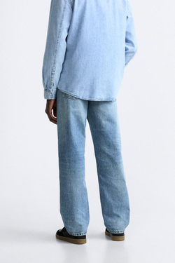 ZARA ДЖИНСЫ STRAIGHT FIT С РАЗРЕЗАМИ, ВЫЦВЕТШИЙ СИНИЙ