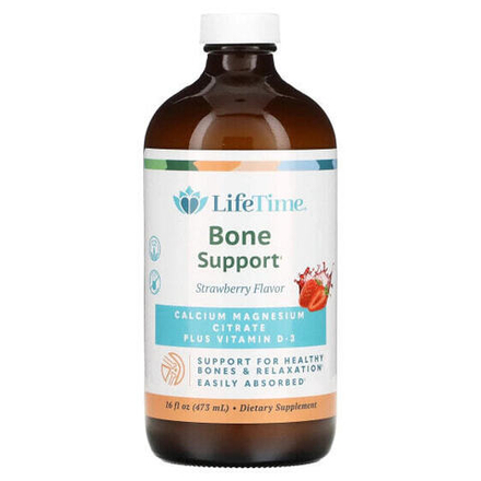 Кальций LifeTime Vitamins, Bone Support, цитрат кальция и магния с витамином D3, клубника, 473 мл (16 жидк. Унций)