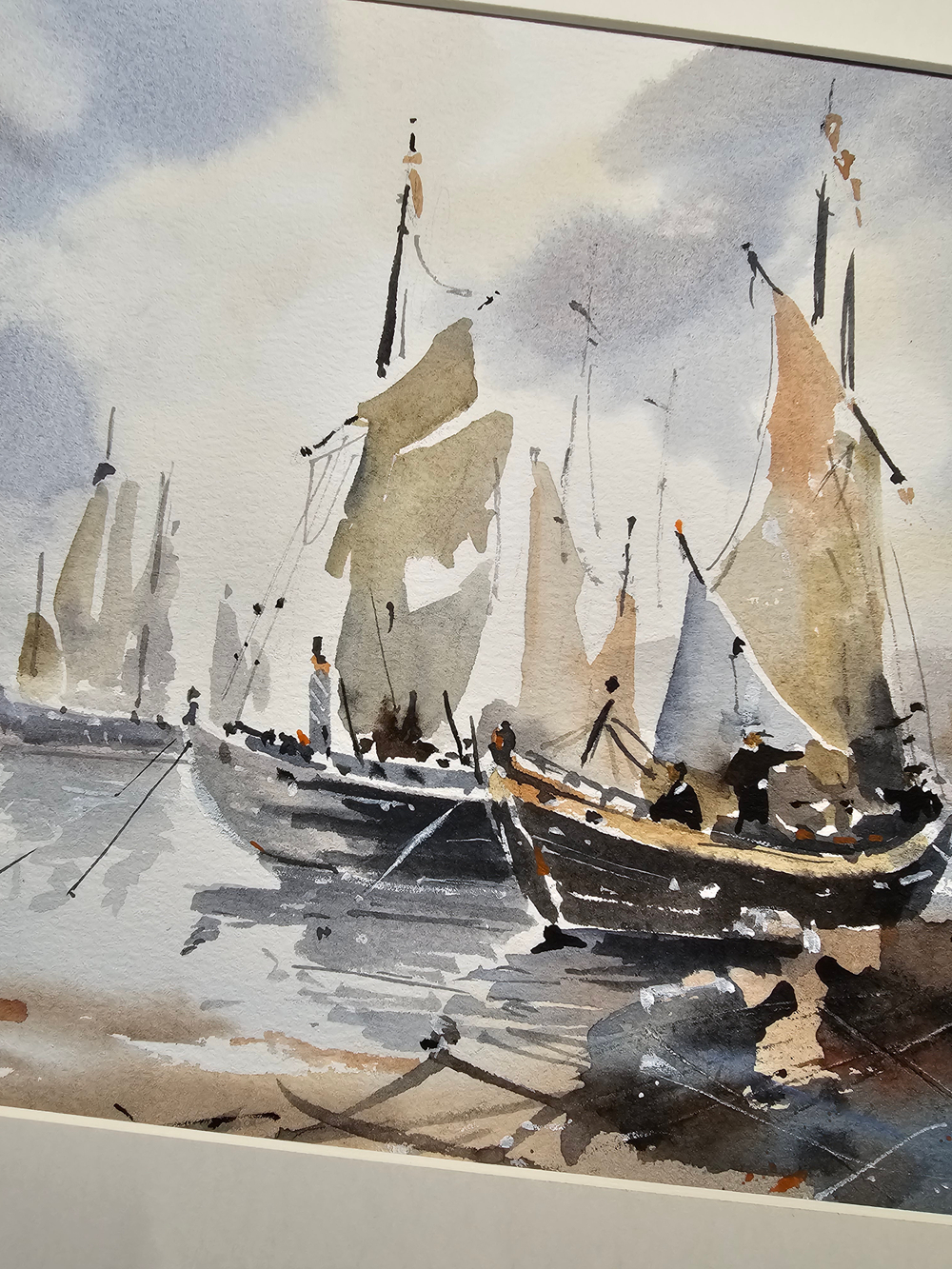 Картина авторская акварельная в паспарту 30х40 см на стену для интерьера "В порту"