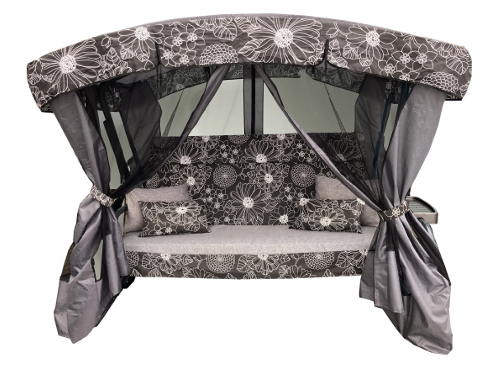 Качели садовые Garden Story 3-х местные Ранго Премиум Флора(каркас графит, м/э черный рис.белые цветы)2 уп.