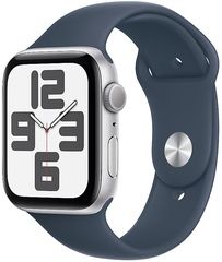 Умные часы Apple Watch Series SE 2023 44 мм из алюминия серебристого цвета, спортивный ремешок «грозовой синий»(S/M)