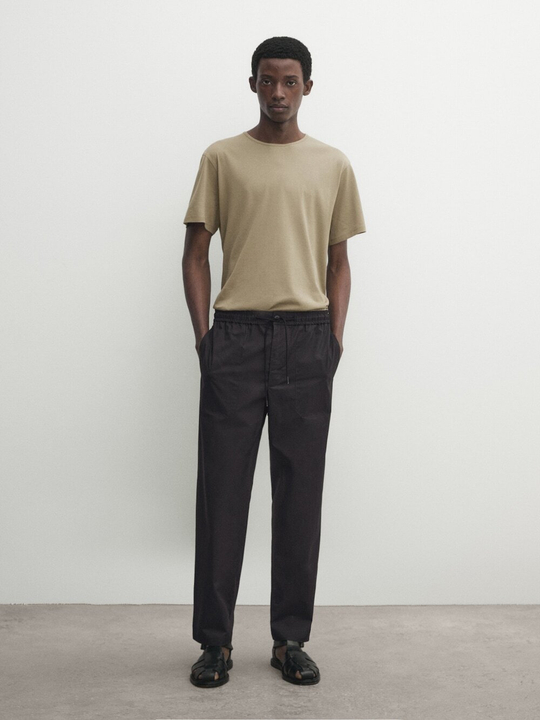 Massimo Dutti Хлопковая футболка с короткими рукавами, светлый хаки