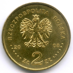 2 злотых 2008 год. Польша. 40 лет политическому кризису в Польше (Марш 1968 года). Латунь XF-AU