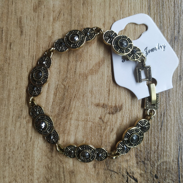 Браслет Венеция 3 круга стразы графит металл черненый золотистый