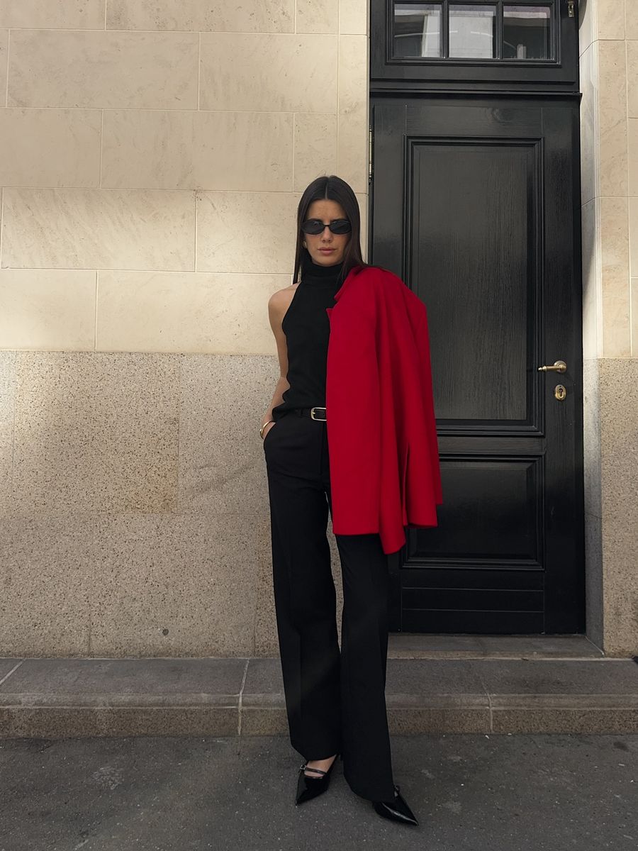 Пальто из смесовой шерсти укороченное красное