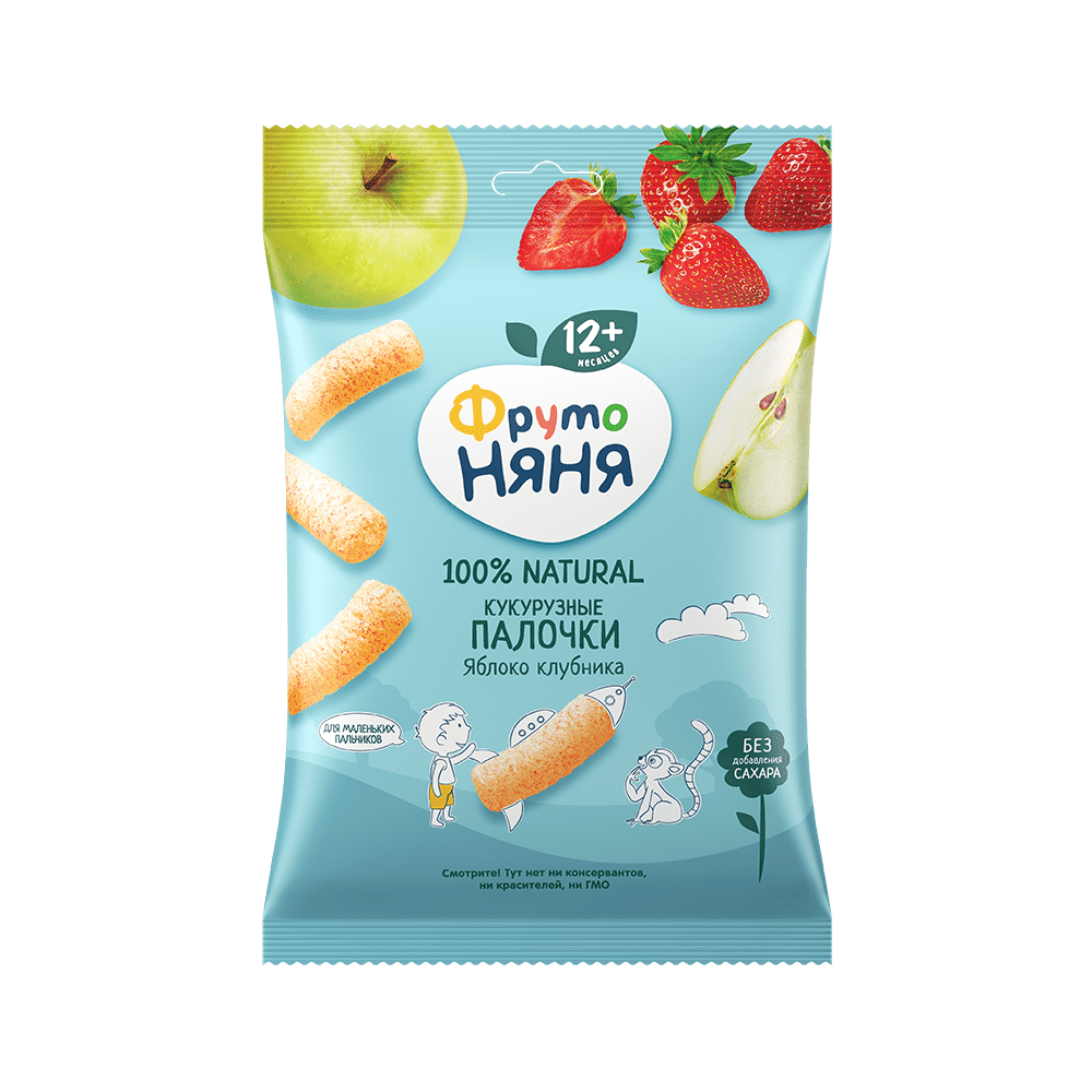 Палочки кукурузные ФрутоНяня яблоко, клубника, 20г.