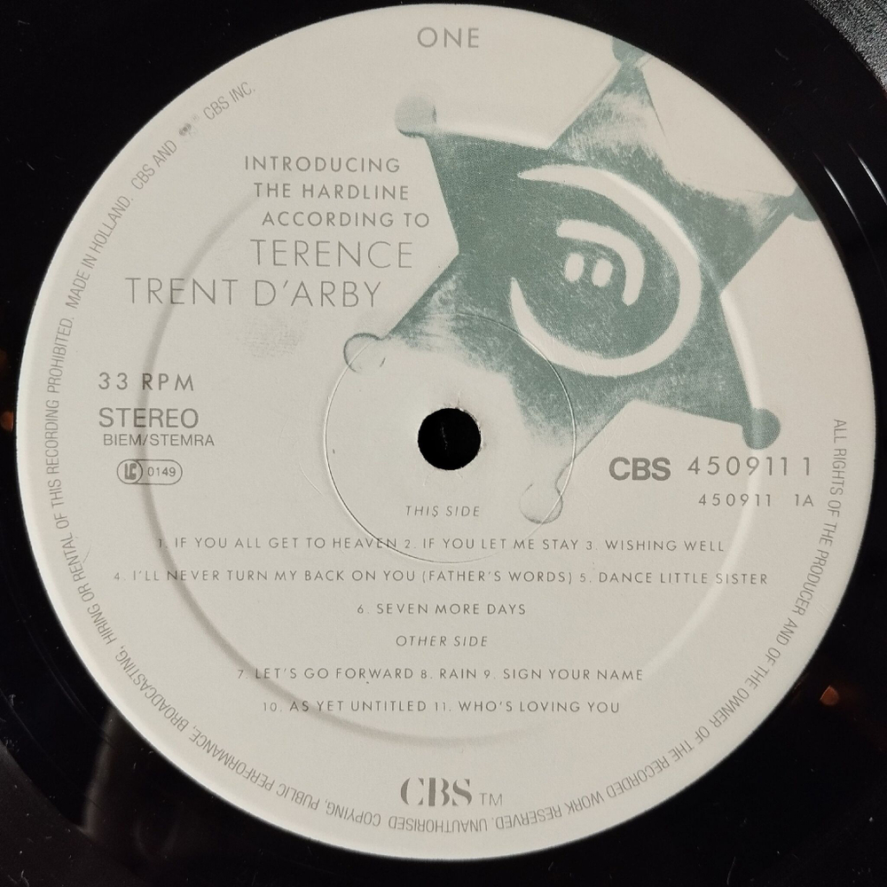 Винтажная виниловая пластинка LP Introducing The Hardline According To Terence Trent Darby (Holland 1987)