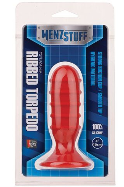 Красная ребристая пробочка из силикона MENZSTUFF RIBBED TORPEDO PLUG - 10 см. (Цвет: красный)