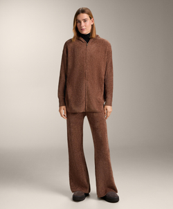 OYSHO Плотные расклешенные брюки из синели, коньячный