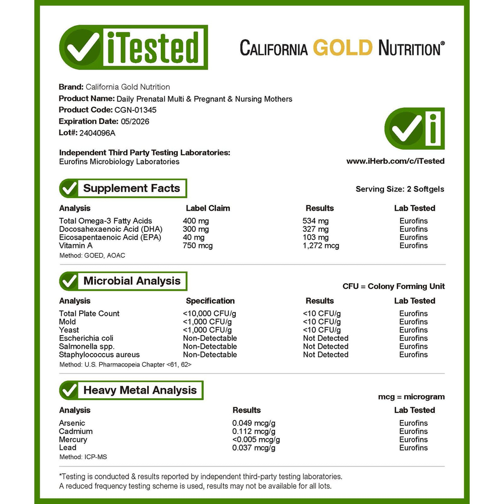 California Gold Nutrition, пренатальные мультивитамины с альфа-ГФХ и омега-3, 60 капсул из рыбьего желатина