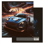 Тетрадь 36 л., А5, клетка, Alingar "Space car", скрепка, офсет, мелованный картон (стандарт), 5 дизайнов в пленке т/у