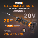 Сабельная пила аккумуляторная WORX WX500
