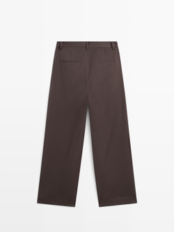 Massimo Dutti Хлопковые брюки с вытачками, шоколадный