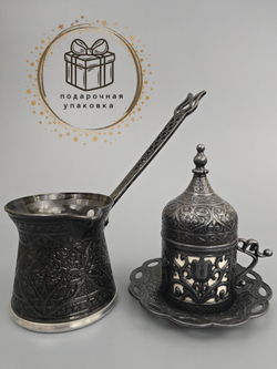 Кофейный набор "Клевер" на 1 персону с лукумницей/ACAR. Турция (золотистый)