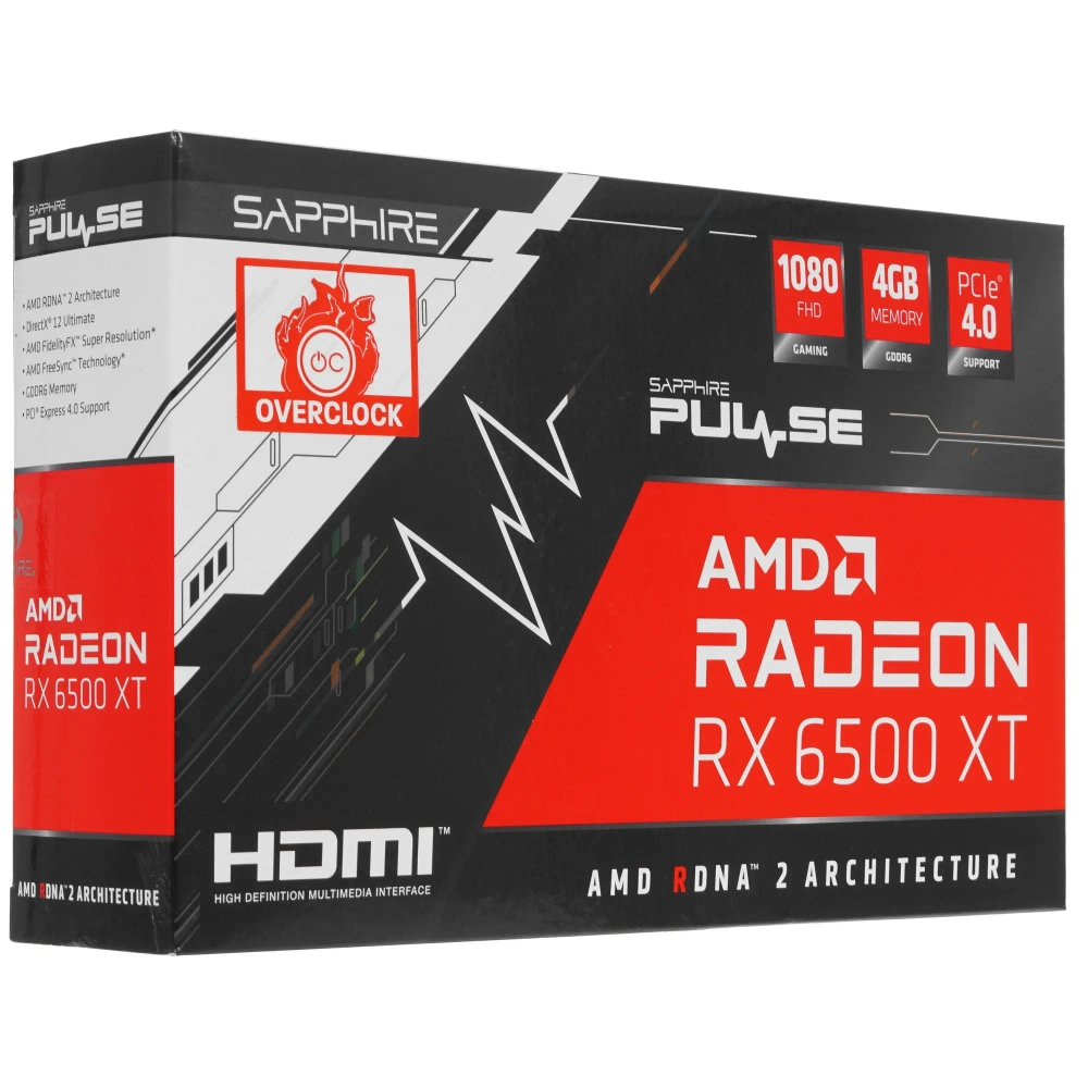 Видеокарта Sapphire AMD Radeon RX 6500XT PULSE, GDDR6, 4ГБ, внешняя, 64бит, 2310МГц