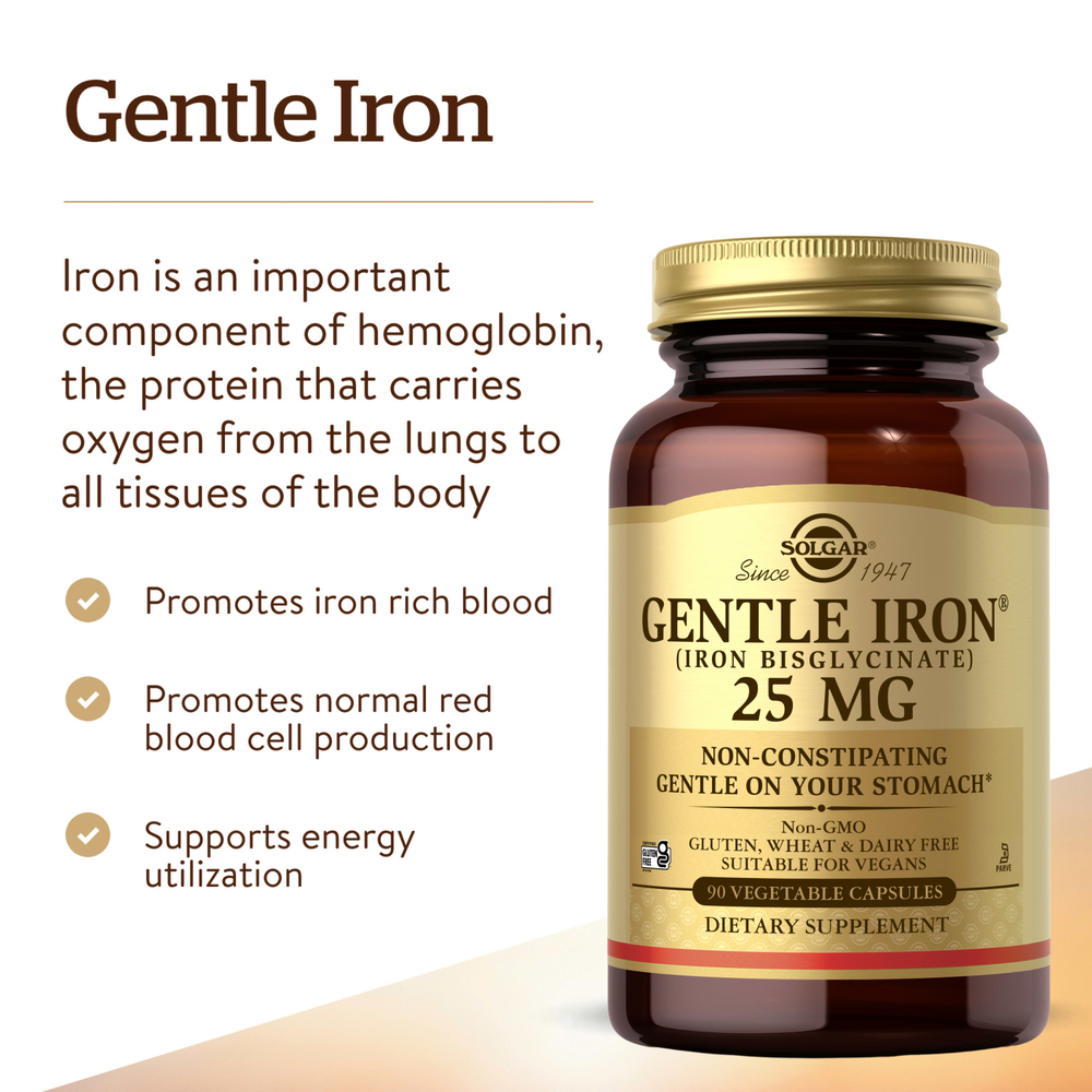 Solgar, Gentle Iron, 25 мг, 180 растительных капсул