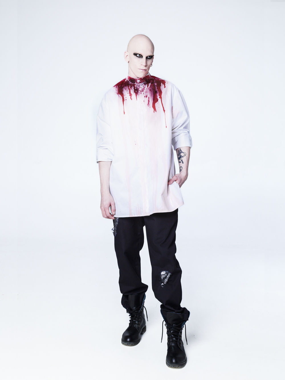 Рубашка "Калина" с окрашиванием. Бело-красная