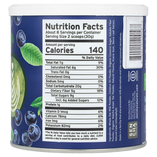 Sencha Naturals, Овсяное молоко Матча латте, голубика, 241 г (8,5 унции)