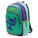 Рюкзак школьный пиксельный, 390х270х150мм, "Синий кот", 6-10 лет, эргономич. спинка, стветоотр. элементы, текстиль, гипоаллерген. силикон, зеленый