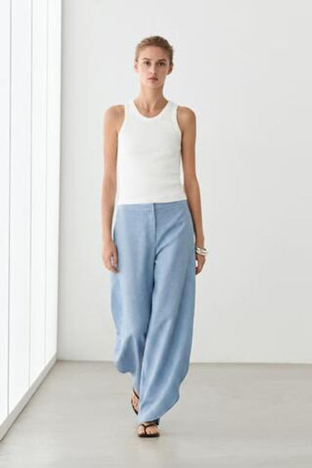 Massimo Dutti Свободные брюки из льняной ткани, небесно-голубой