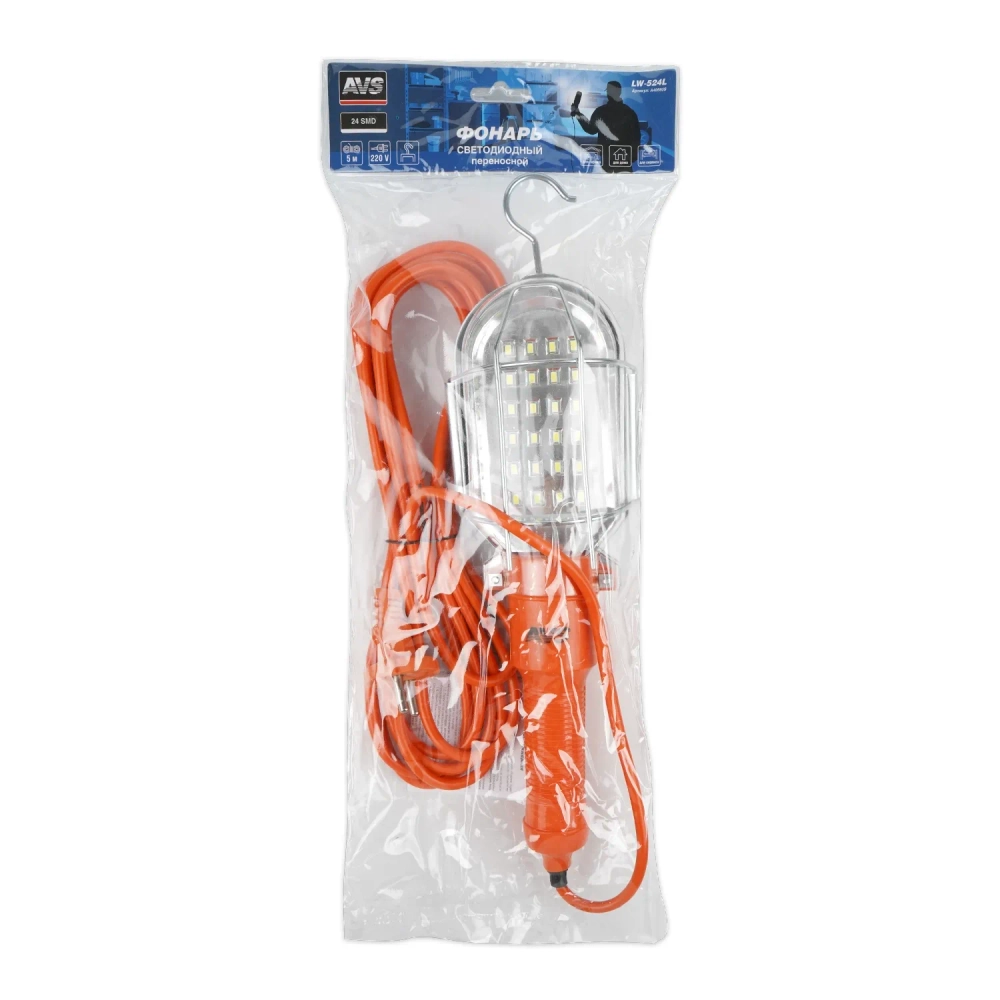 Переносной фонарь AVS LW-524L, 7 Вт, 24 светодиода, длина шнура 5 м