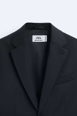 ZARA КОСТЮМНЫЙ БЛЕЙЗЕР ИЗ 100% ШЕРСТИ, ЧЕРНЫЙ