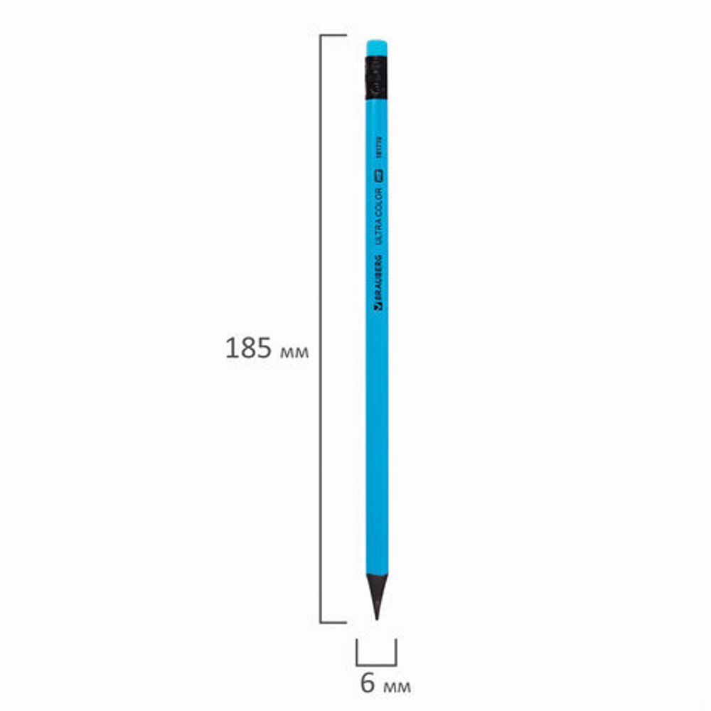 Набор карандашей чернографитных BRAUBERG "ULTRA COLOR" 12 шт., HB, с ластиком, пластиковые, 181710