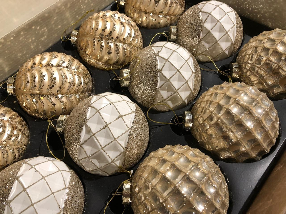 Набор елочных игрушек 12шт 8см House of Seasons Шар шампань 3 вида 84010