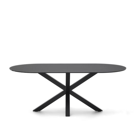 Стол Argo с черным стеклом и черными стальными ножками Ø 200 x 100 см