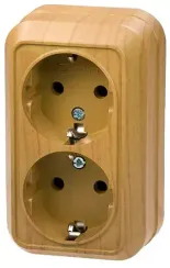 Розетка Makel Siva Ustu двойная с заземлением накладная дуб 16317