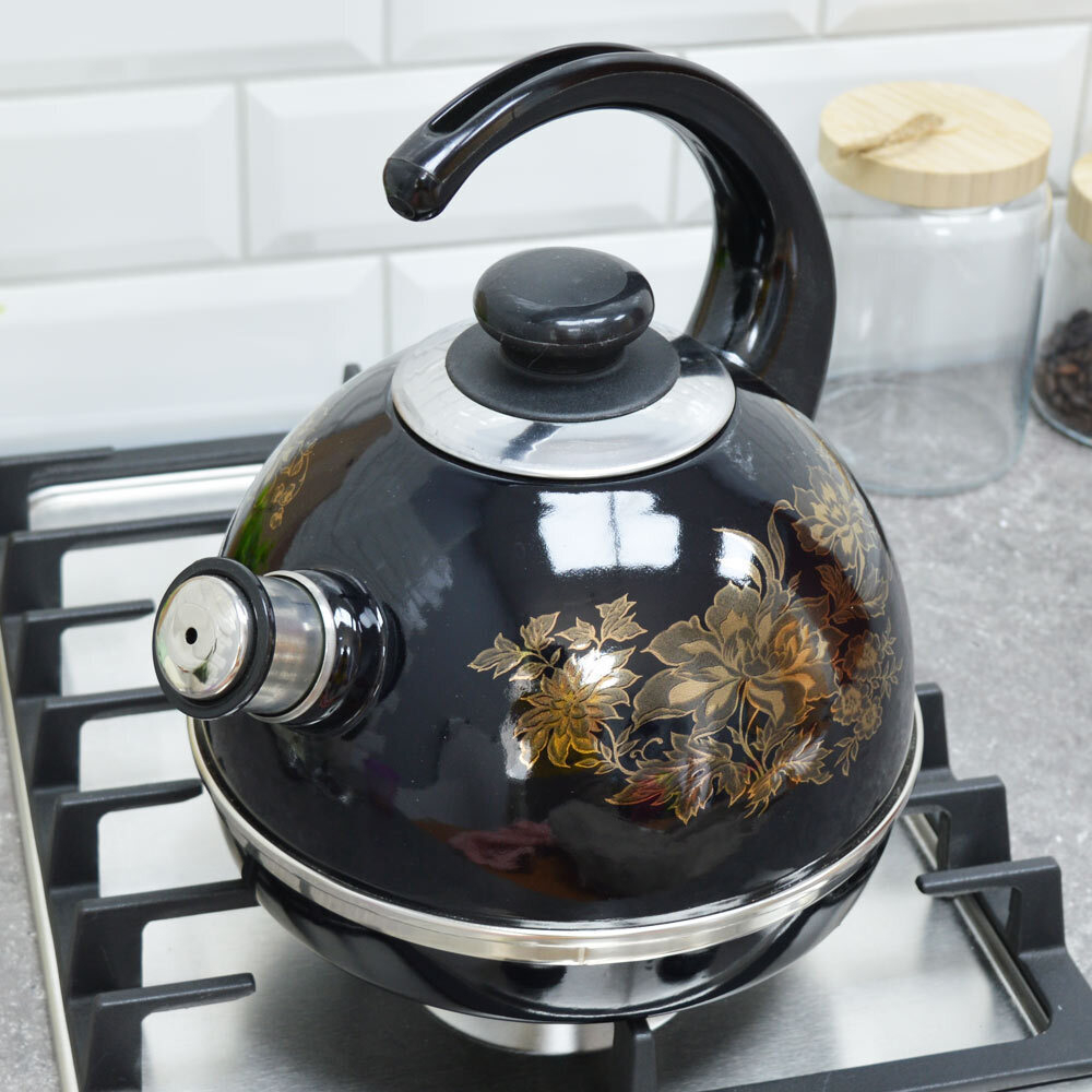 Чайник 3,5л со свистком, консольная ручка, черный Олимпия