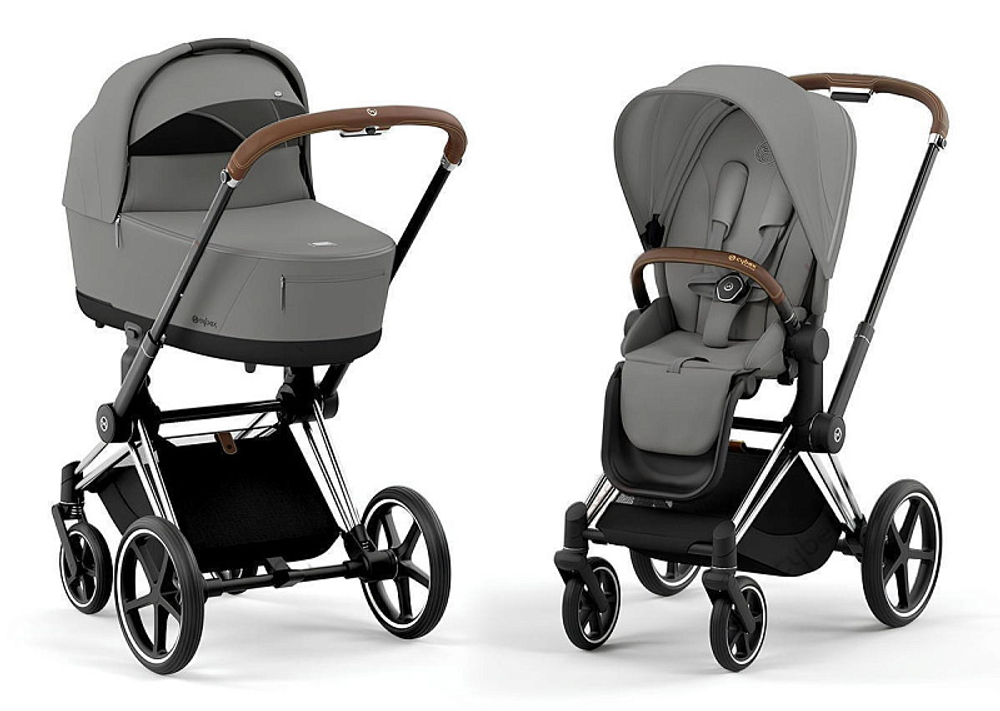 Коляска 3 в 1 Cybex Priam IV Chrome Brown complete и автокресло Aton B2 i-Size Bay Blue Mirage Grey