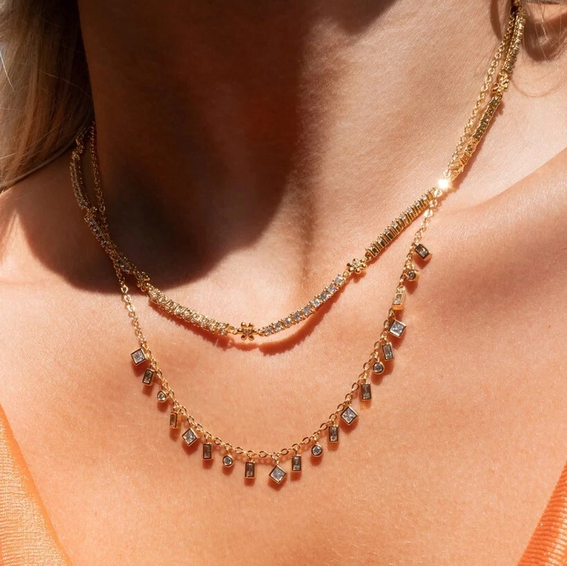 Колье Теннисная Цепочка с Ромашками – Золото