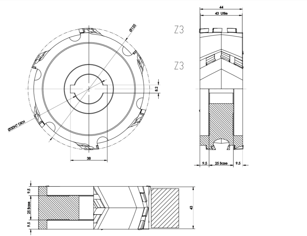 PCD фреза D.125x43x30+DKN Z=3+3 H=3 SYMM 2 шт. для Filato, KDT, Homag, Biesse