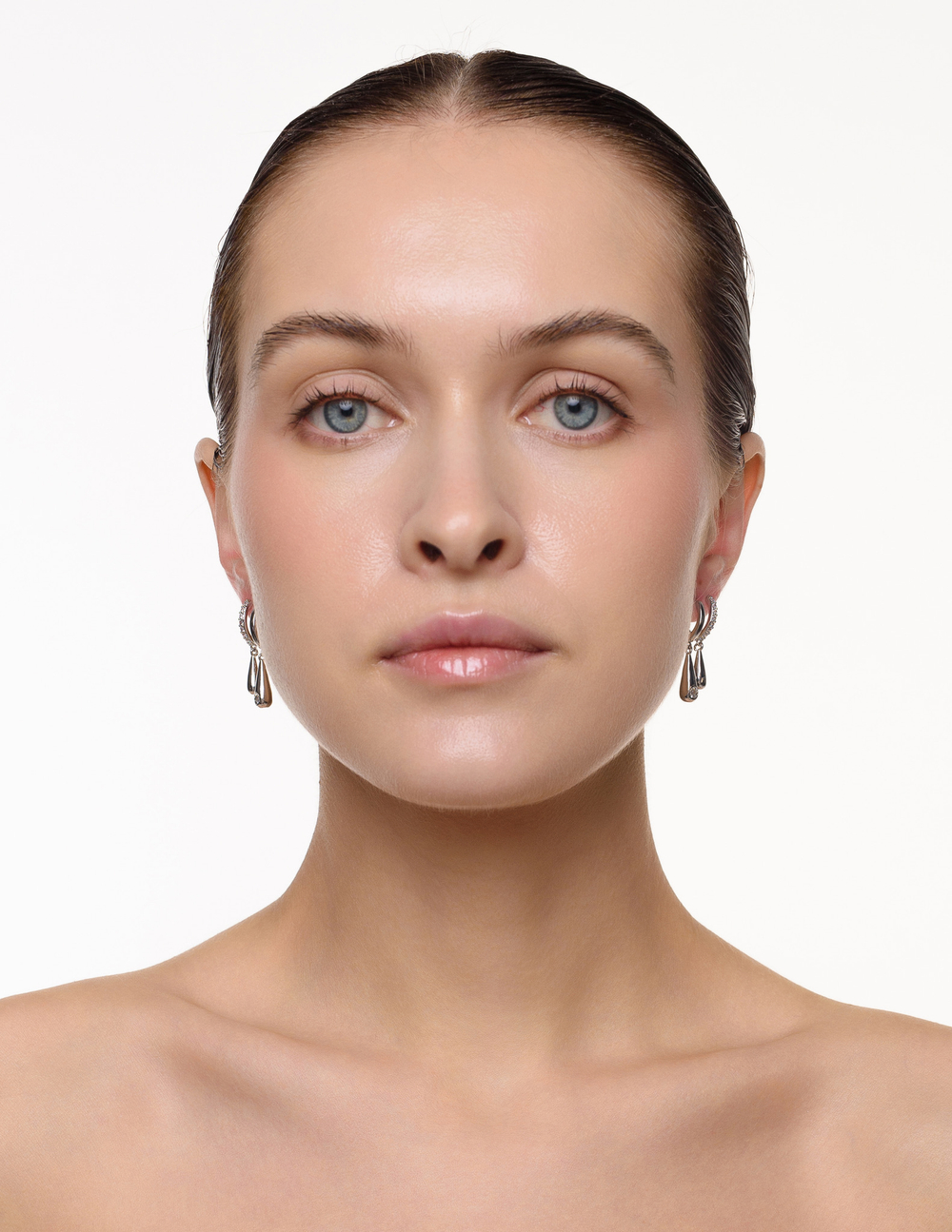 Серьги "Double Drops Crystal" Silver