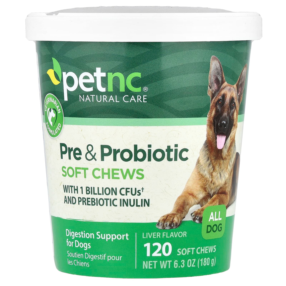 petnc NATURAL CARE, Жевательные таблетки с пребиотиками и пробиотиками, для всех собак, печень, 120 жевательных таблеток, 180 г (6,3 унции)