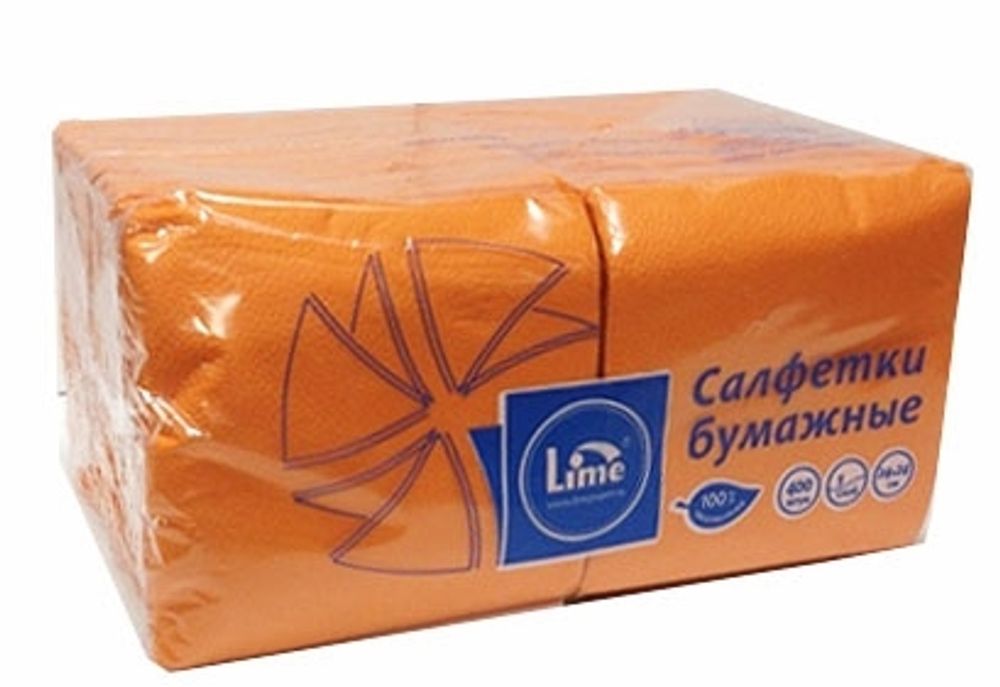 Салфетки бумаж. LIME 1-сл 24*24, 400шт, оранжевые (410250) 12 уп кор
