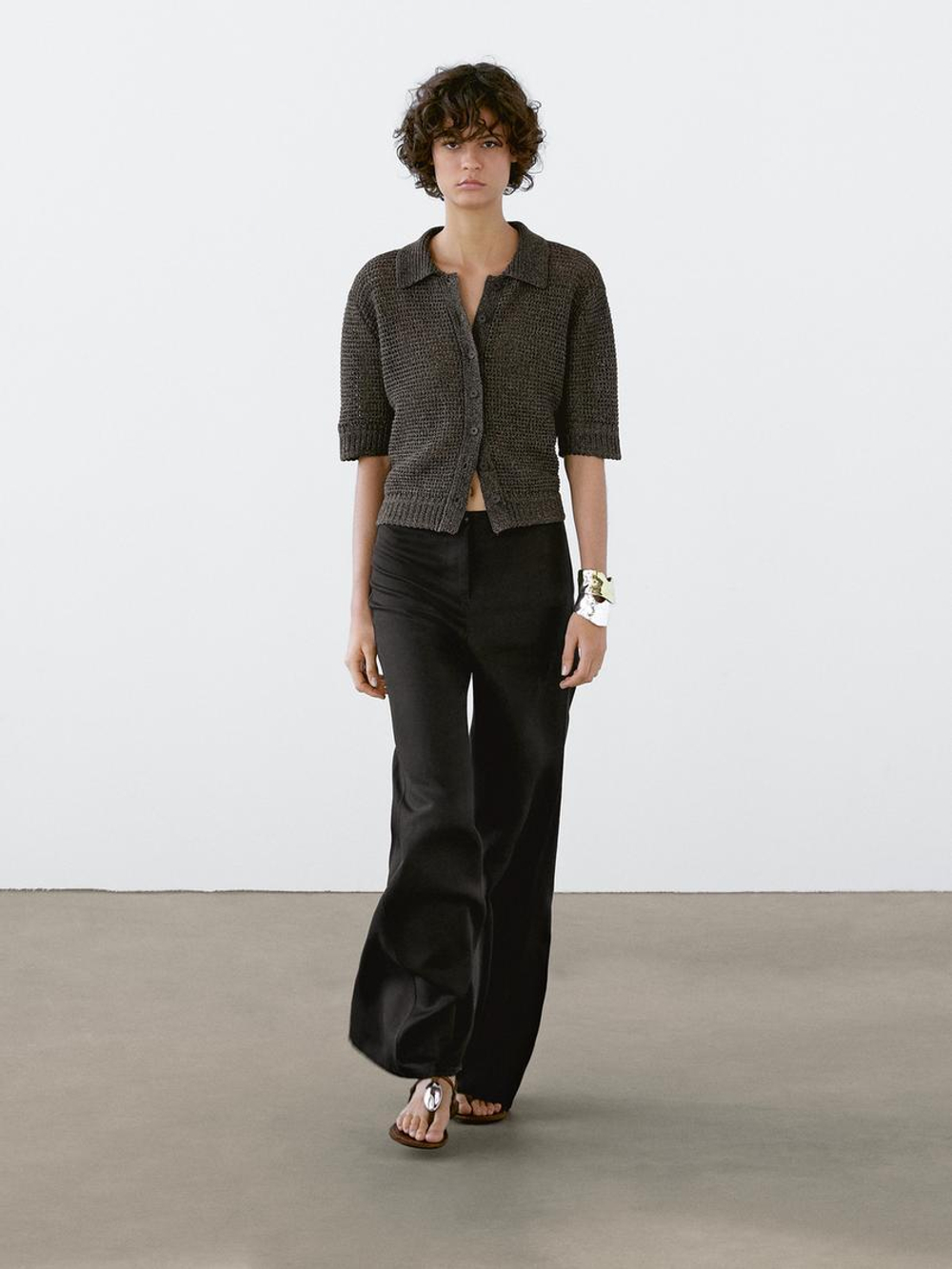 Massimo Dutti Кардиган с короткими рукавами, коричневый