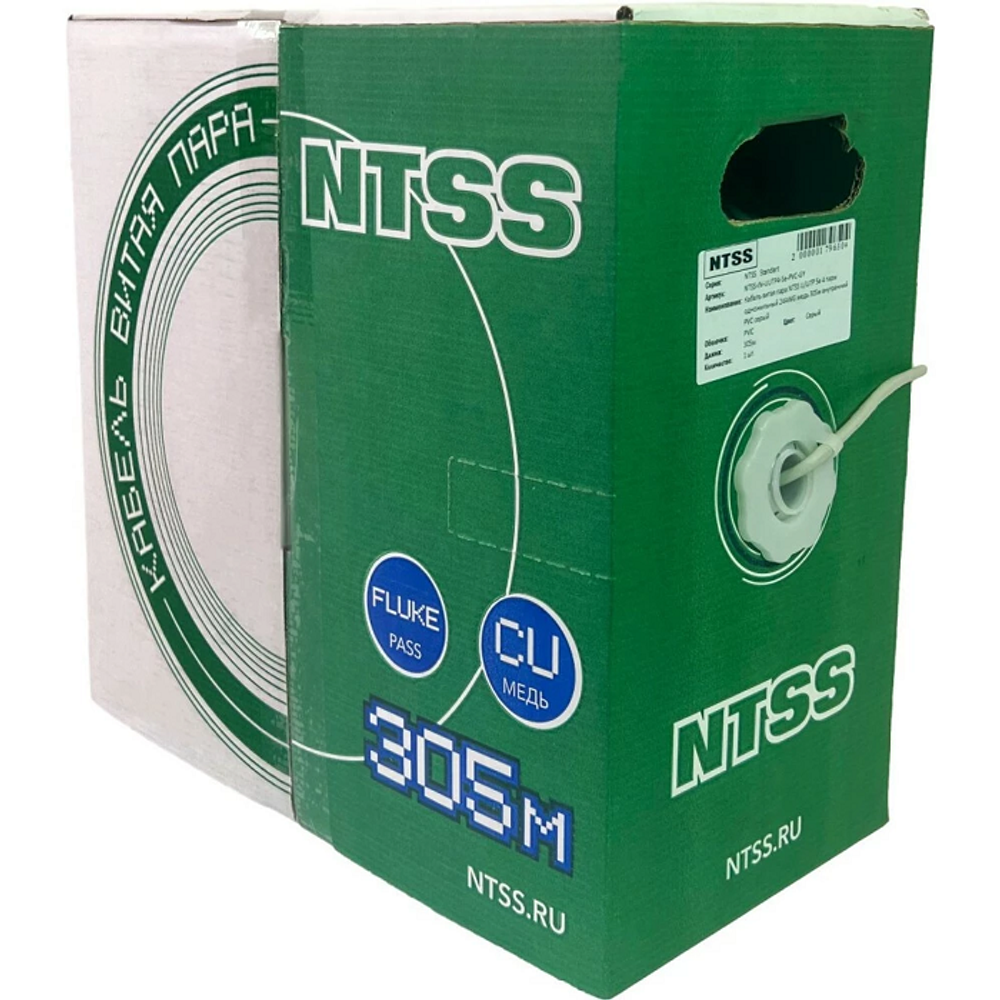 Кабель витая пара U/UTP 5e кат. 4 пары NTSS NTSS-IN-UTP4-5е-PVC-GY