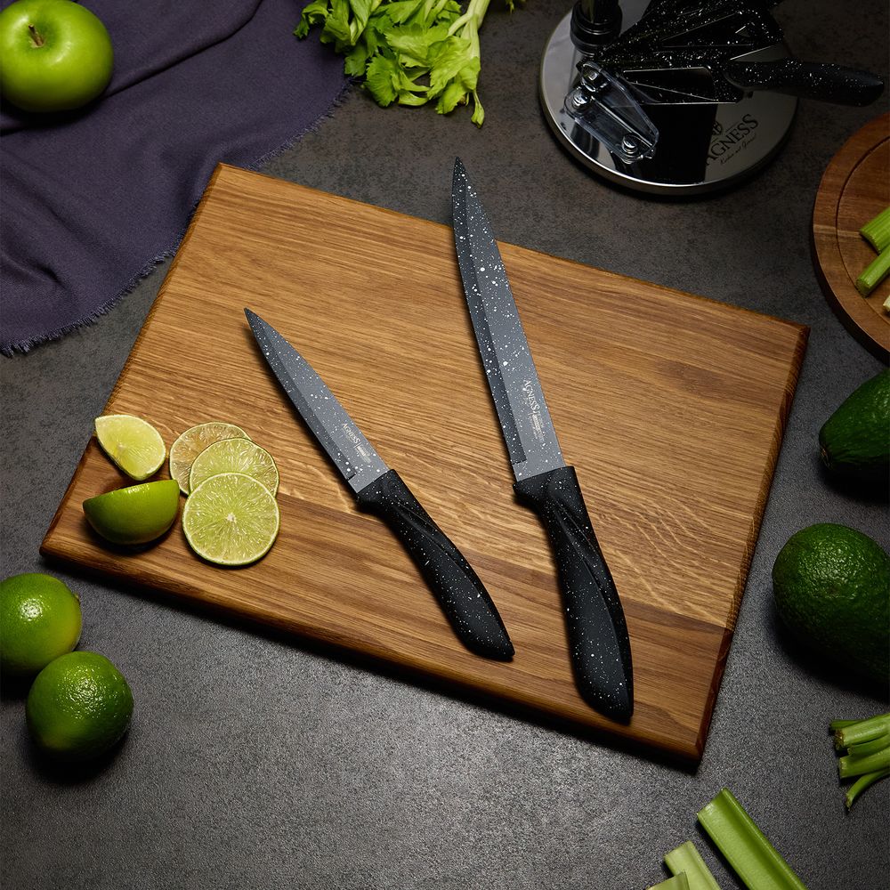 НАБОР НОЖЕЙ AGNESS С НОЖНИЦАМИ И МУСАТОМ НА ПЛАСТИКОВОЙ ПОДСТАВКЕ, 8 ПРЕДМЕТОВ