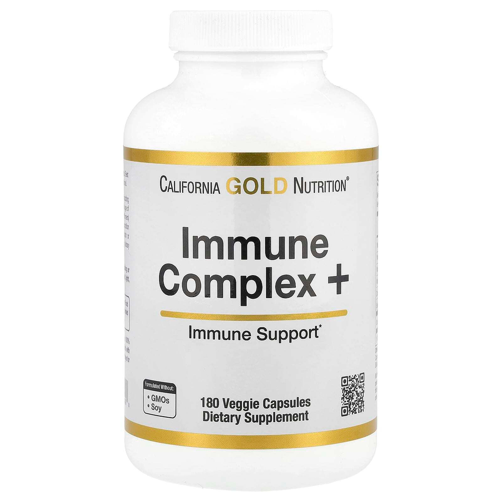 California Gold Nutrition, Immune Complex+, комплекс для укрепления иммунитета с витаминами A, C и D, цинком и селеном, 180 растительных капсул