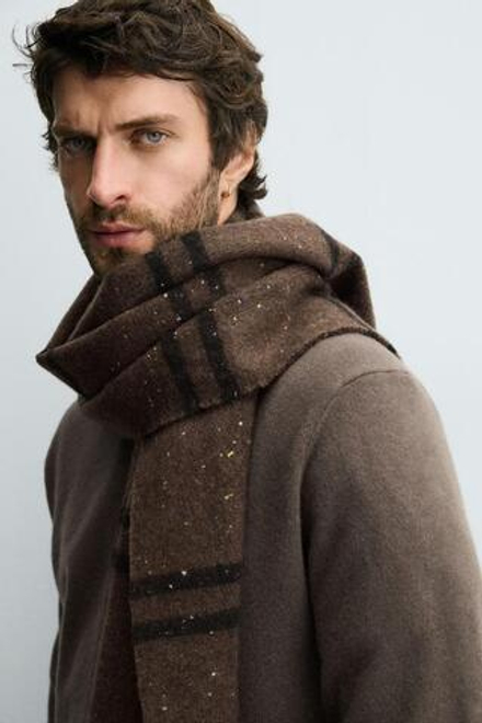 ZARA ШАРФ В КЛЕТКУ ИЗ ТКАНИ С 9% ШЕРСТИ, КОРИЧНЕВЫЙ